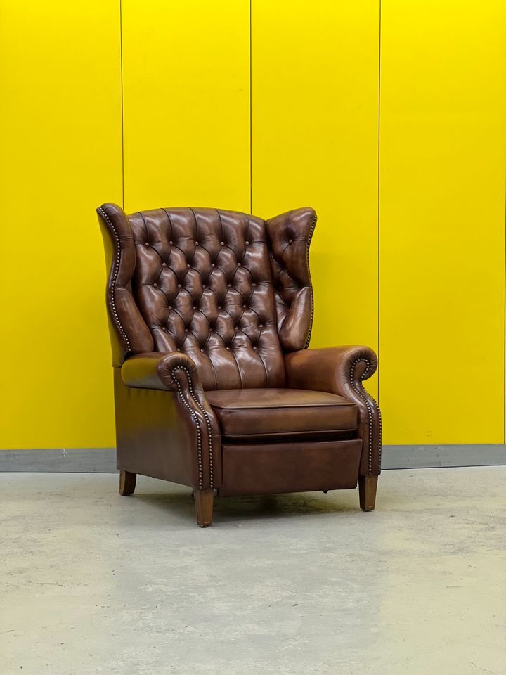 Fauteuil inclinable chesterfield vintage fait main marron