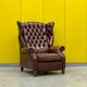 Fauteuil inclinable chesterfield vintage fait main marron