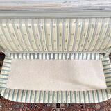 Directoire French silk sofa bench with blue, grey and white 18th century patterns