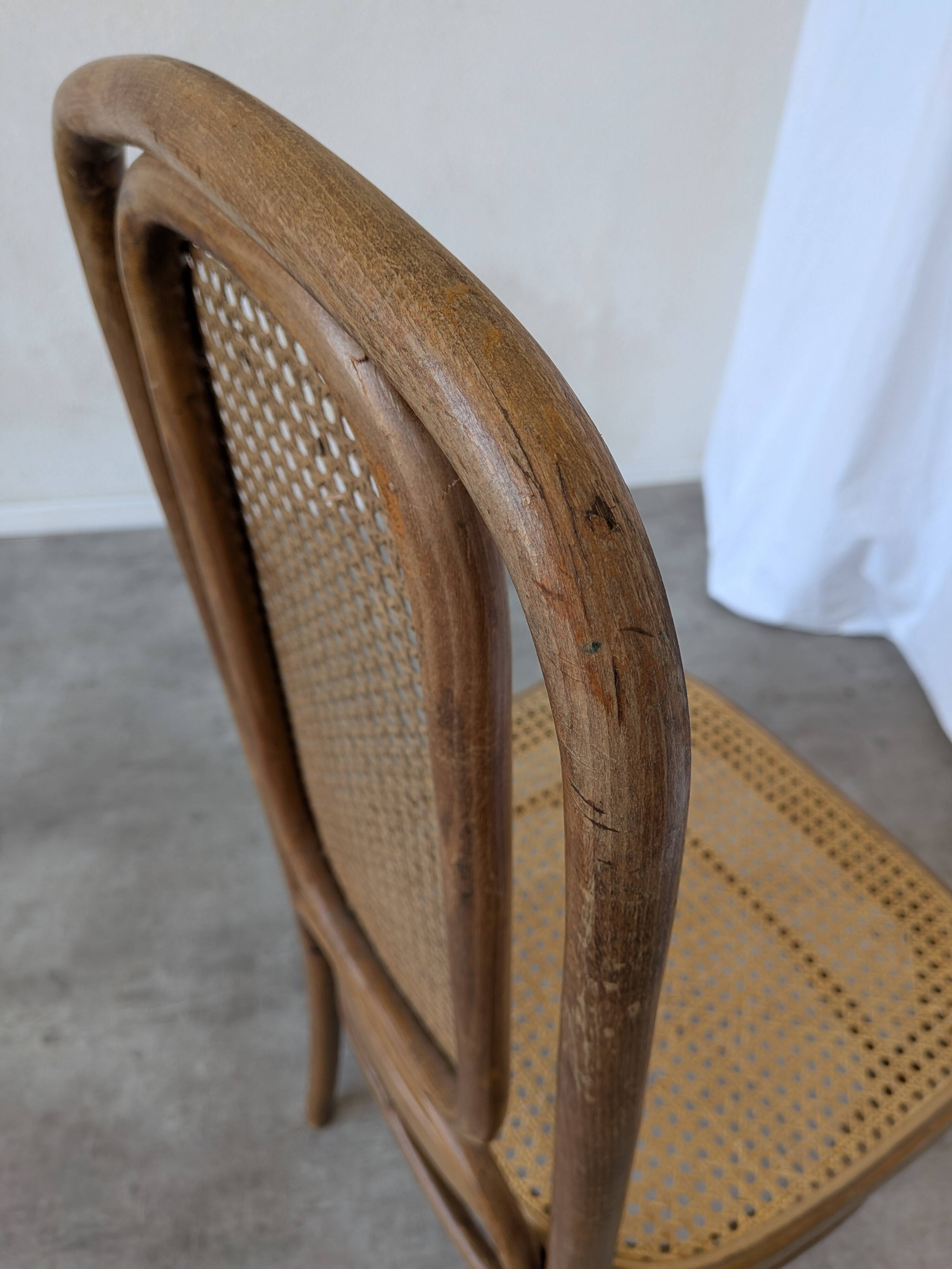 Vintage High Back Bentwood Cane Dining Chair / Thonet Style / Torn Seat
