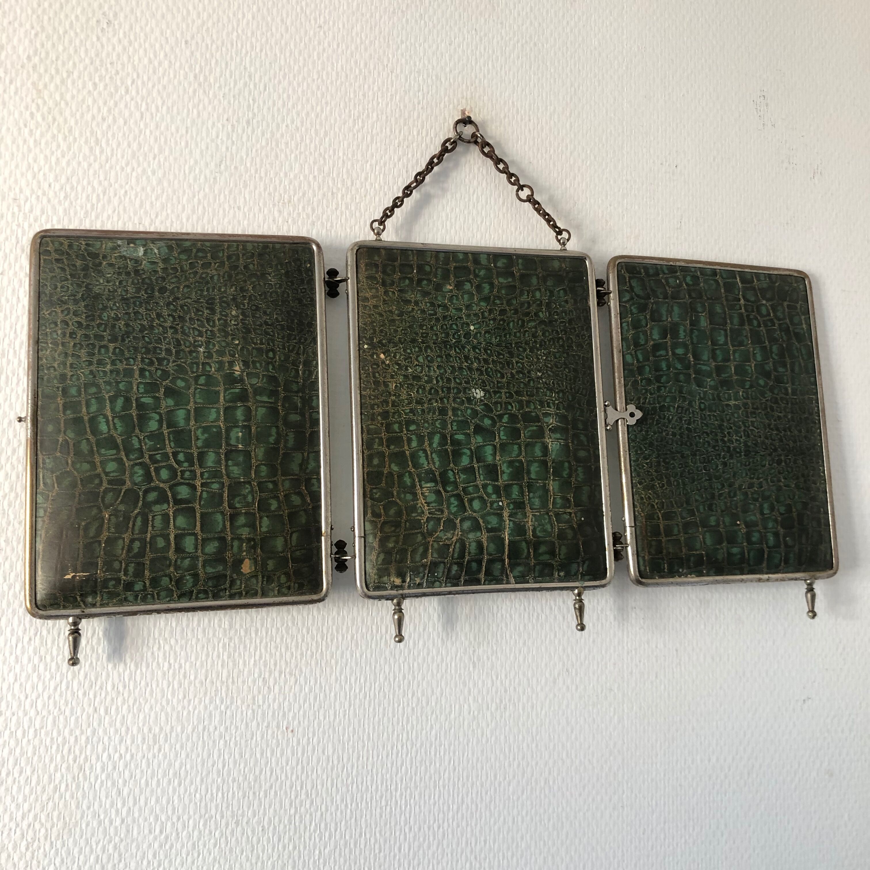 Triptych mirror barber-fir tree 27x58 vintage 1930