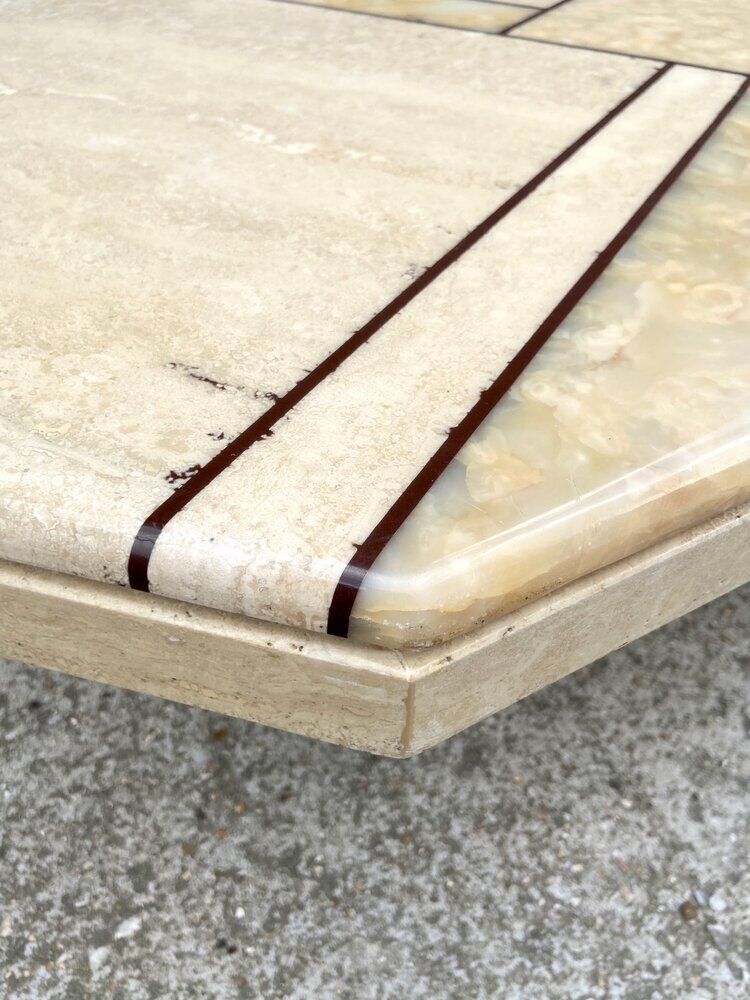 Low table in travertine and onyx 80'