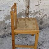 Set of 4 vintage pine chairs with cane seats
