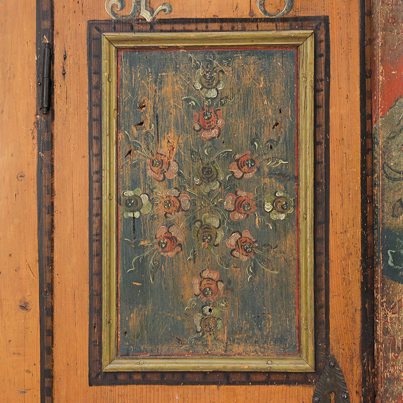 Antique Rustic Farmhouse Folk Art Painted Bridal Cabinet 1822