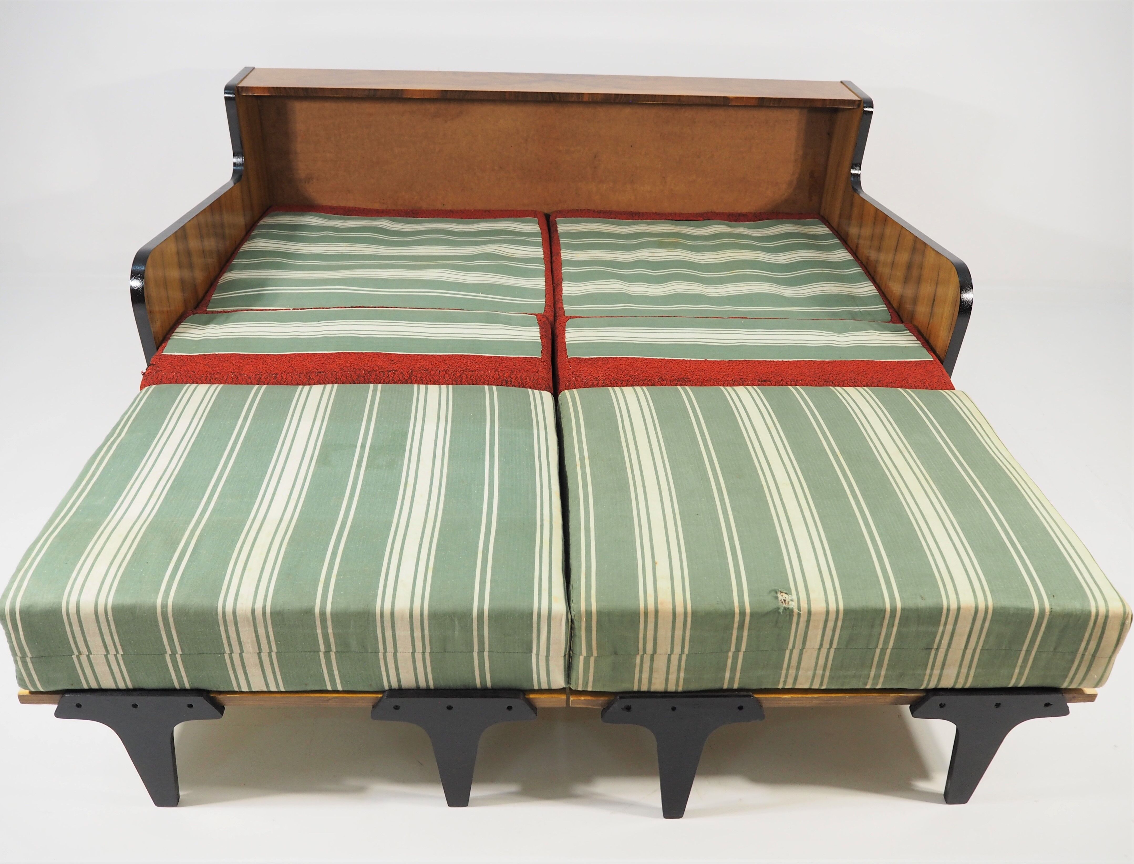 Art deco walnut sofa bed 1960s