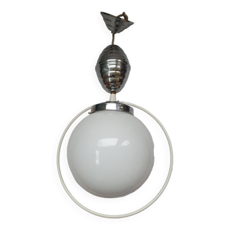 Vintage opaline globe hanging lamp 1950s