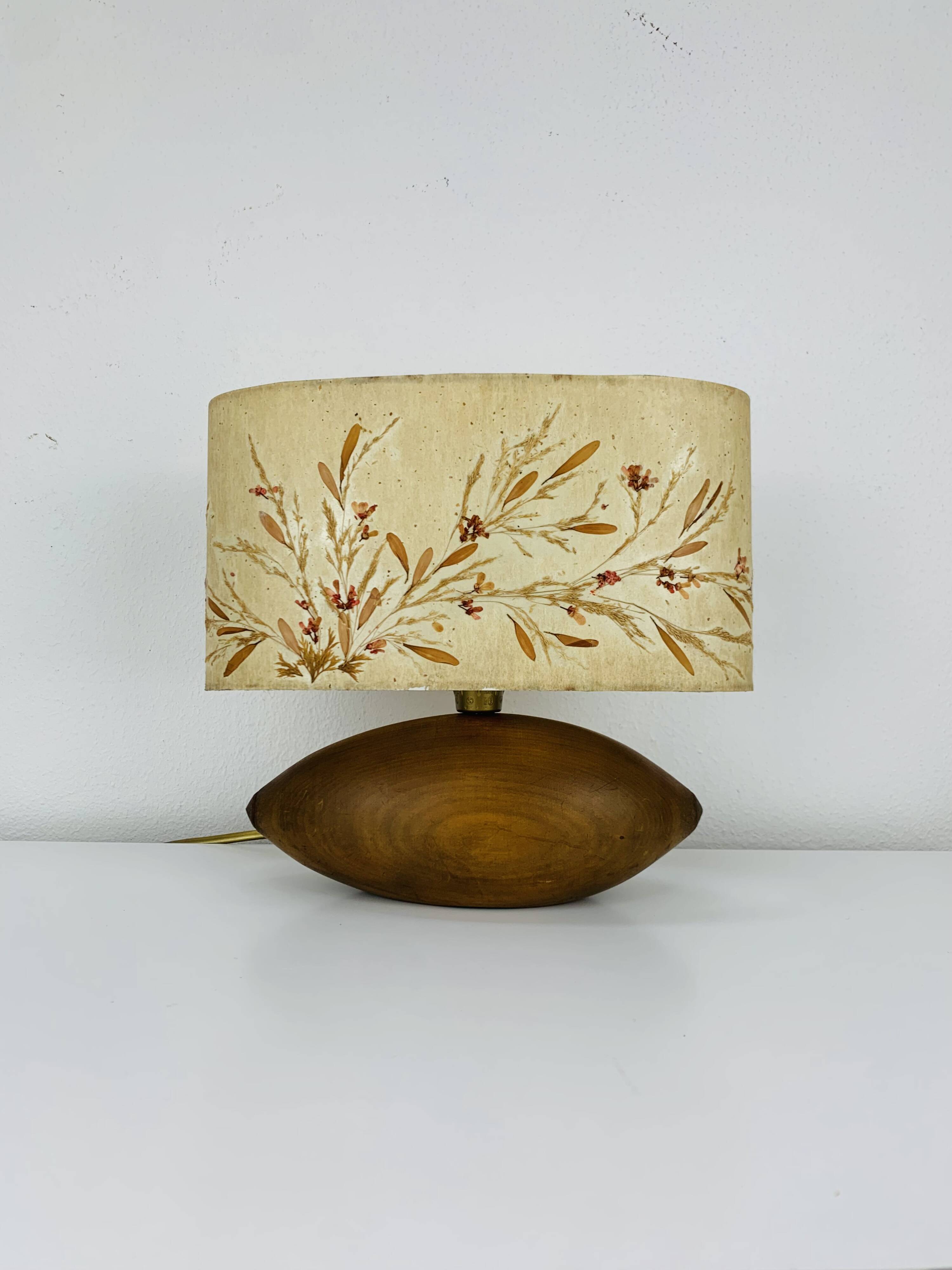 Vintage wooden lamp with dried flower shade