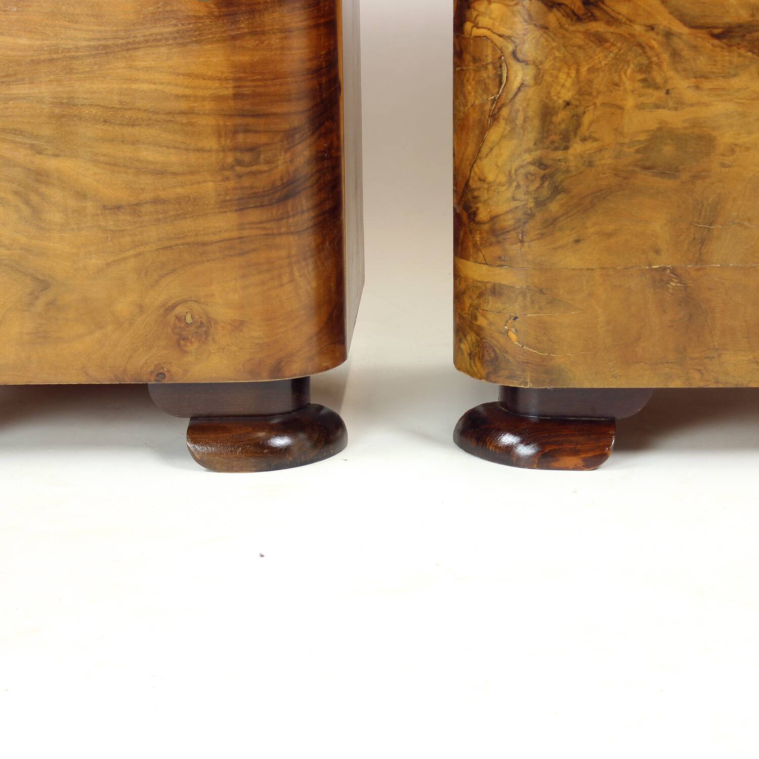 Minimalistic Art Deco Bedside Tables In Walnut Veneer, Czechoslovakia 1930s