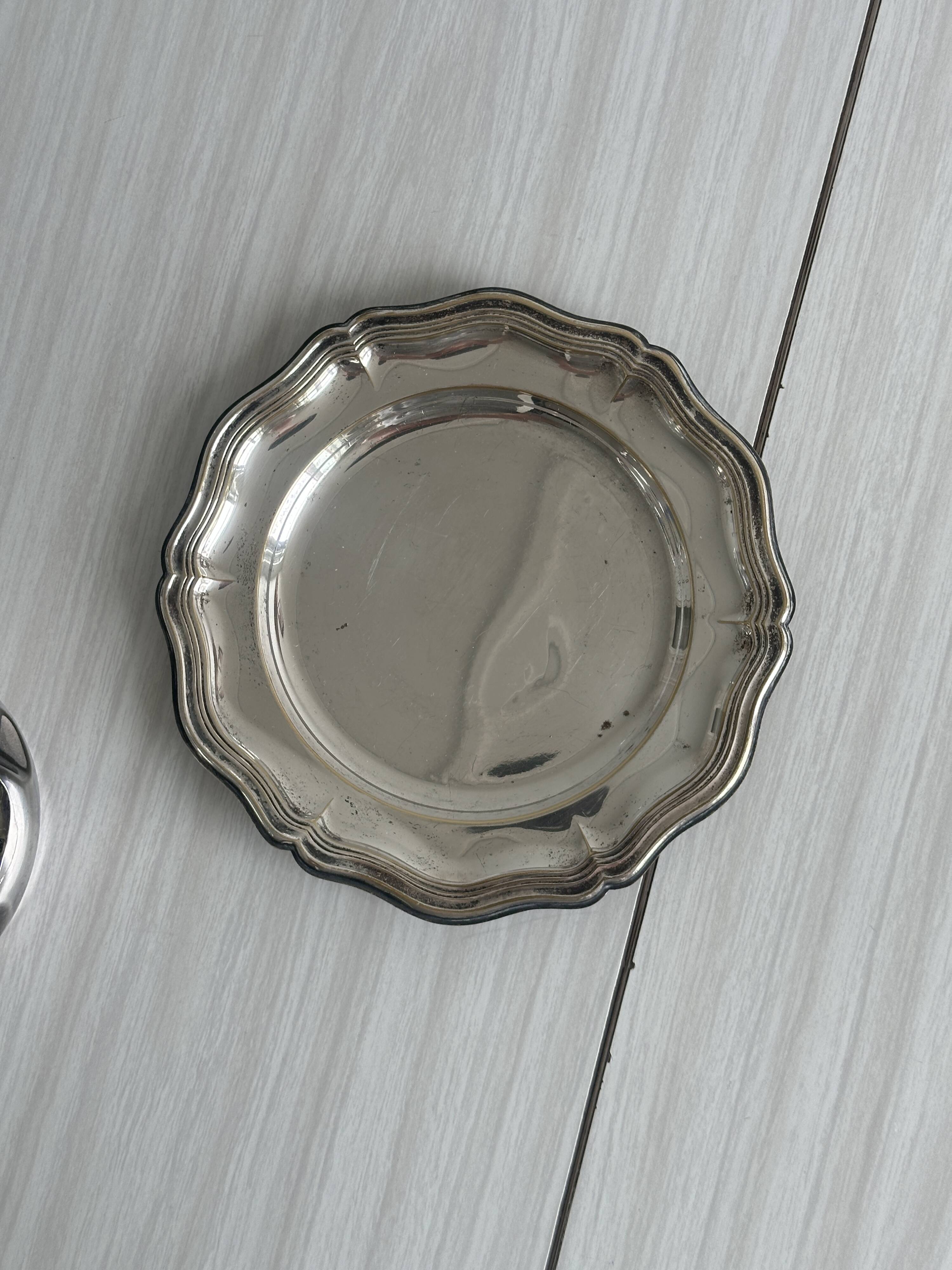 Antique sugar bowl or small sauce boat in patinated silver metal