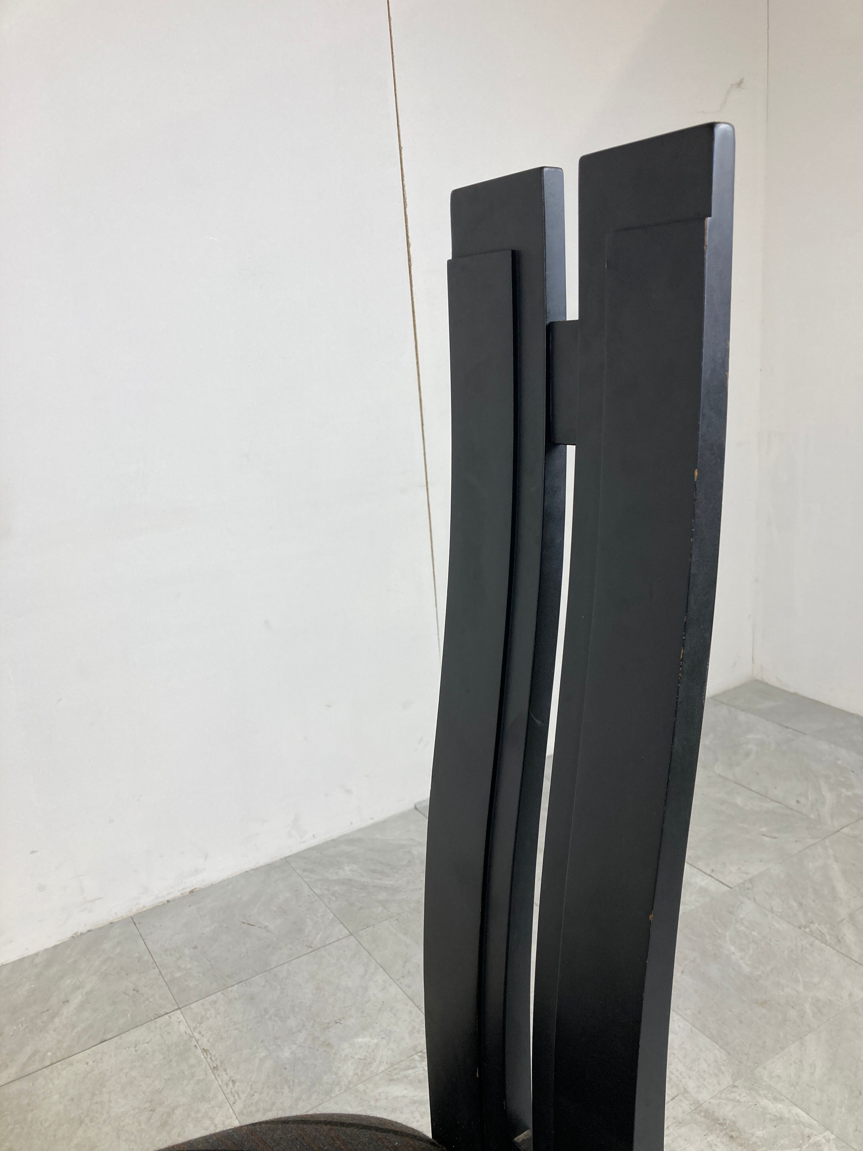 Set of 6 black wooden high back dining chairs - 1980s