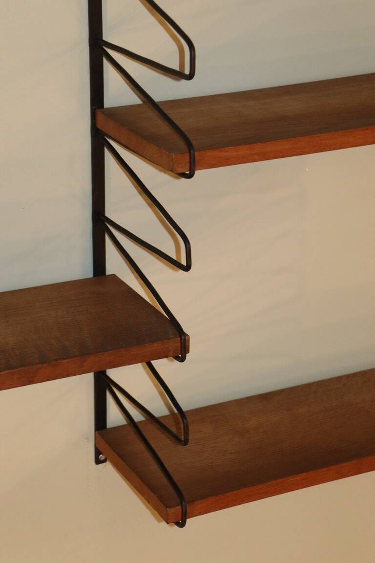 Vintage modular wall shelf in wood and metal, 1950s