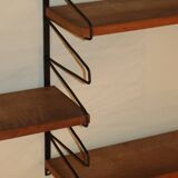 Vintage modular wall shelf in wood and metal, 1950s