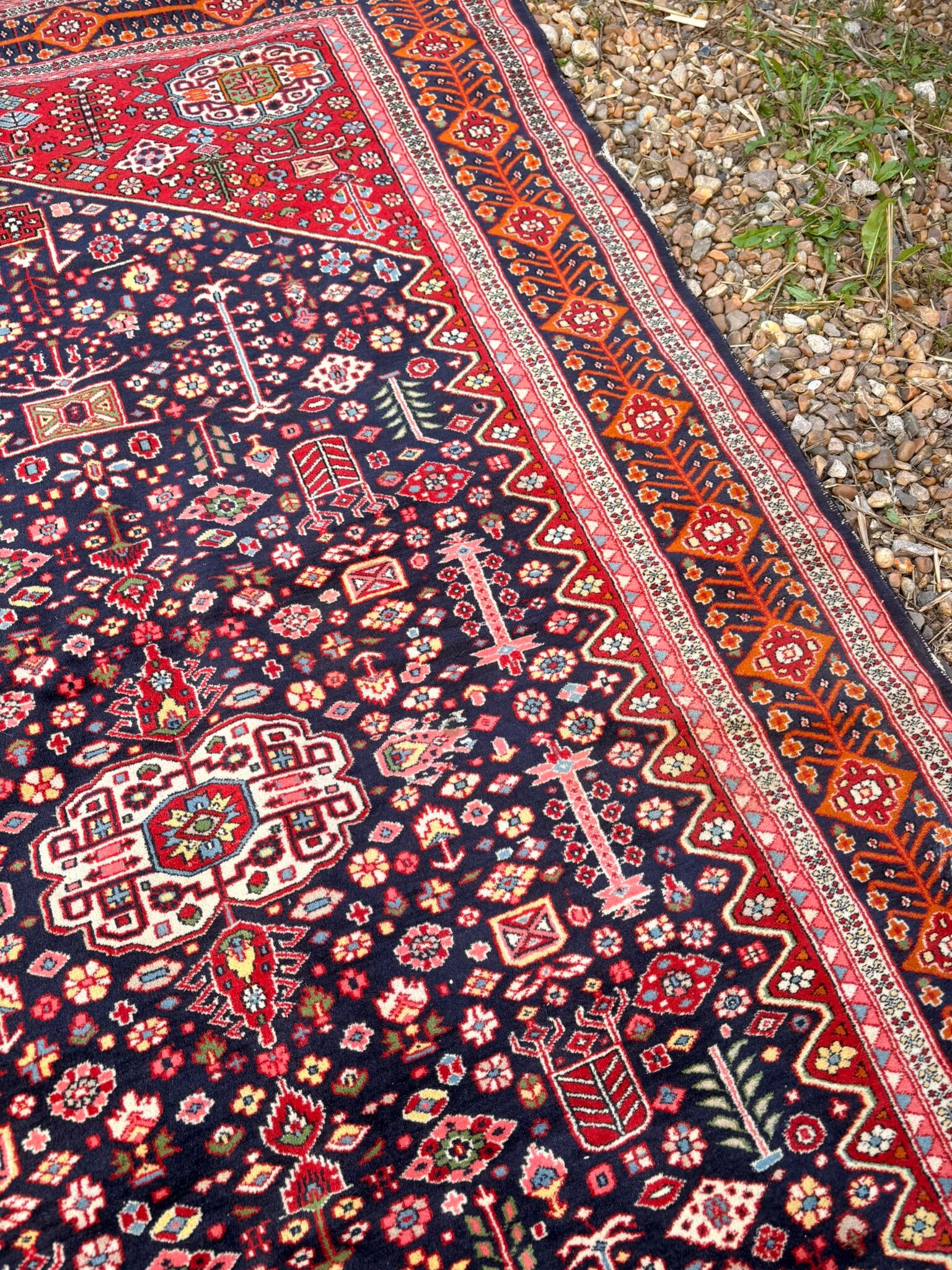 Ancient Senneh Persian rug 195x135cm handmade Herati wool Orient