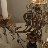 Candélabre d’onyx noir bronze et cristaux France années 1940.