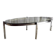 Table basse de forme élyptique en metal chomé et verre fumé, années 70