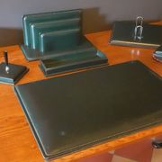 Vintage 7 Piece Office Set from the 50s in Green Leather "Le Tanneur".