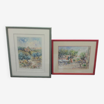 2 aquarelles encadrées Maurice Pouxviel