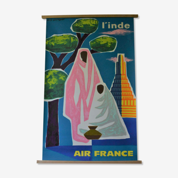 Affiche originale Inde avec cadre en bois, Air France