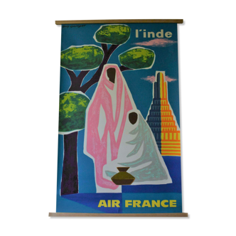 Air France original inde poster with wooden frame