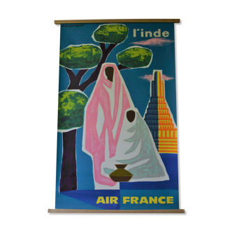 Affiche originale Inde avec cadre en bois, Air France