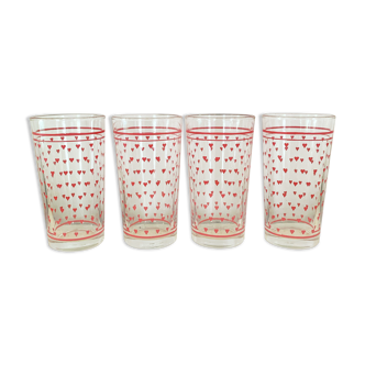 Lot de 4 verres vintage motif cœur