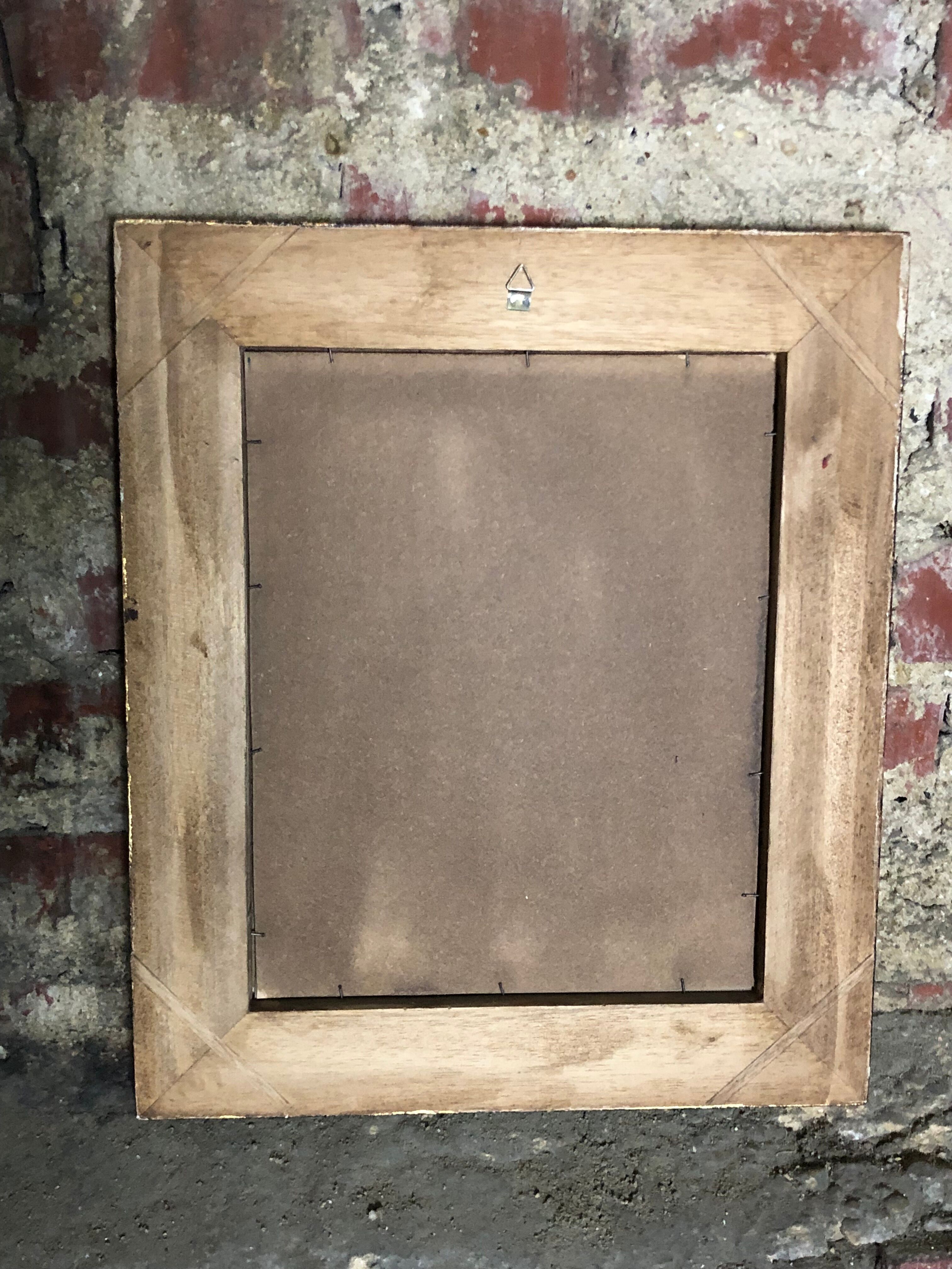 Patinated gilded wooden mirror  29x22cm