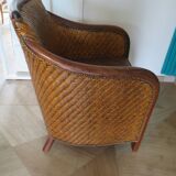 Woven rattan armchair and exotic wood - Colonial style - 1980s