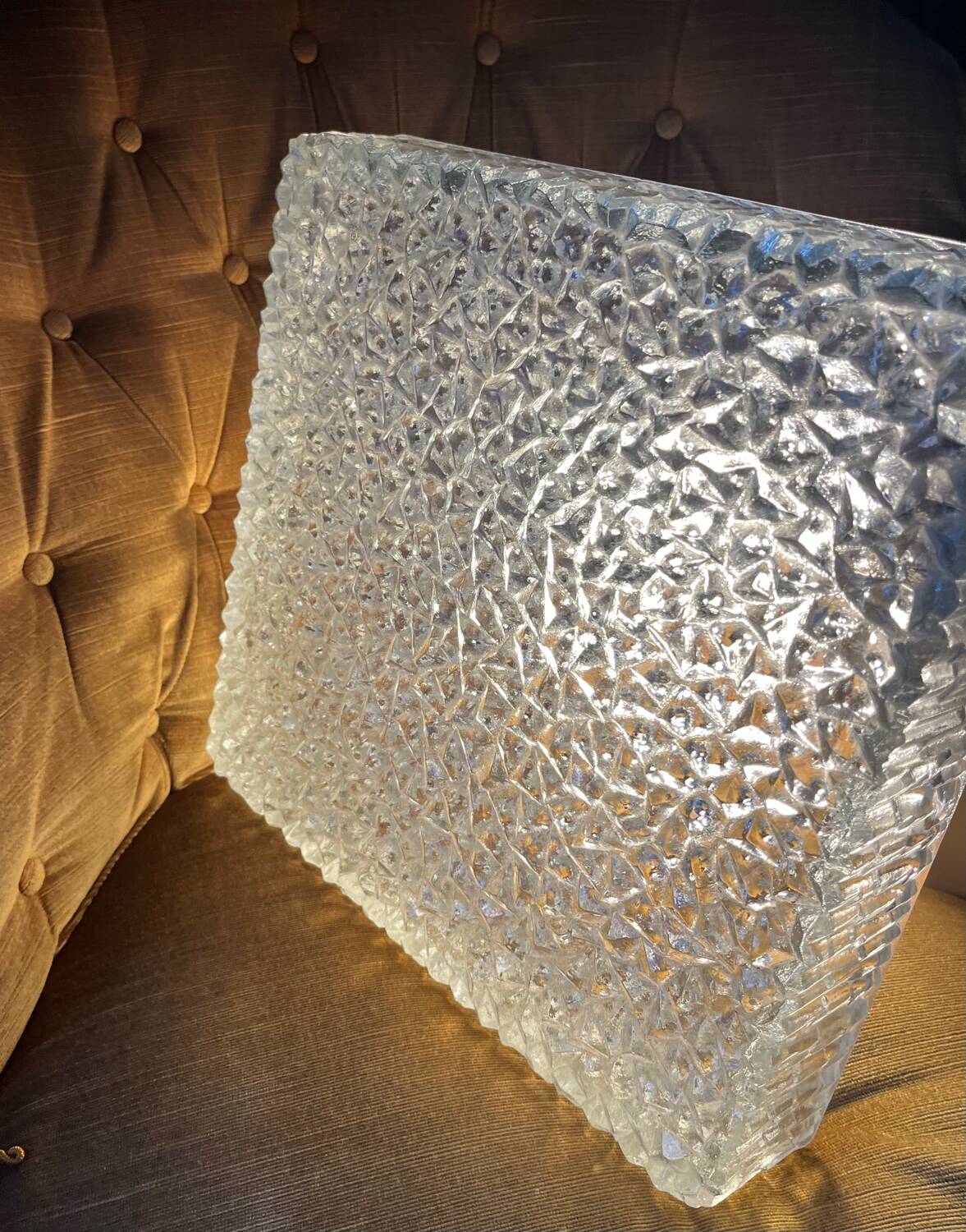 Very large vintage square Holophane wall light or ceiling light.