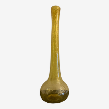 Vase soliflore en verre bullé Biot jaune doré, hauteur 43,5 cm