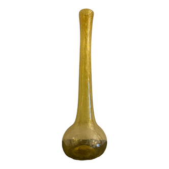 Vase soliflore en verre bullé Biot jaune doré, hauteur 43,5 cm