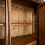 Old solid wood wardrobe with three vintage mirror doors