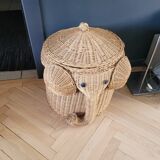 Panière à linge éléphant en rotin