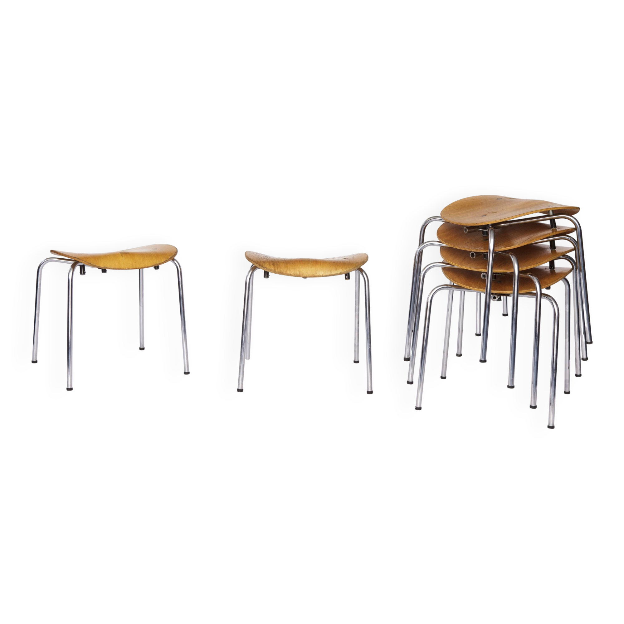 Set of 6 Egon Eiermann SE68 Stools – 1950s Mid Century Modern Beech Plywood