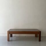 Vintage coffee table in elm and smoked glass, Maison Regain 1970