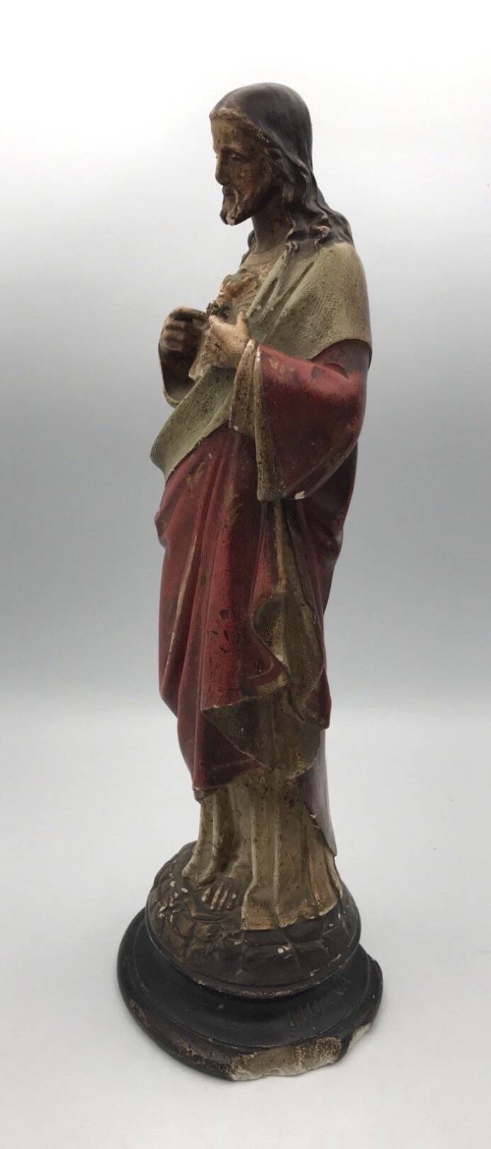 SACRED HEART of Jesus, polychrome plaster religious statue signed 19th century.