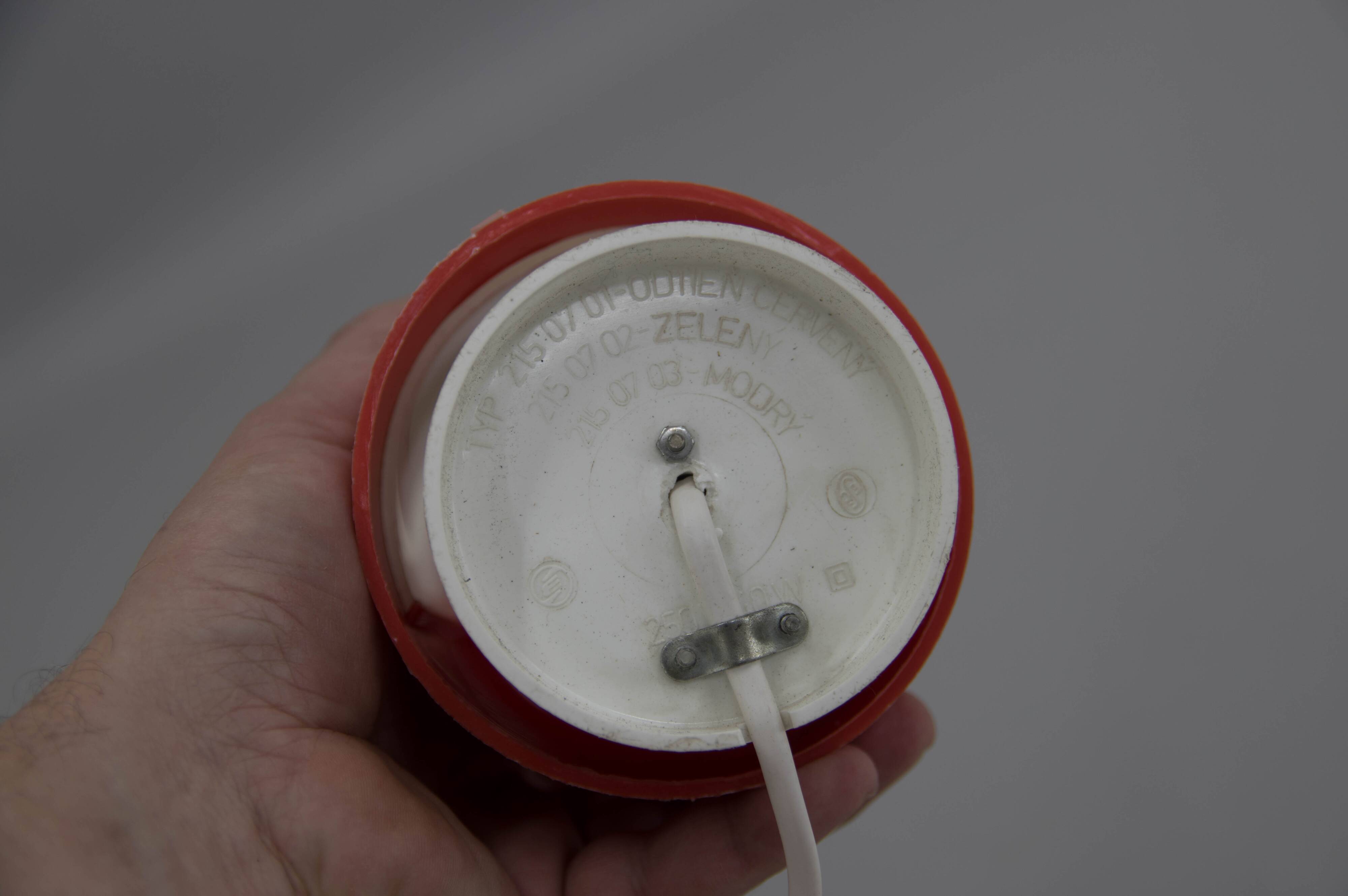 Red and white plastic space age table lamp, 1960s