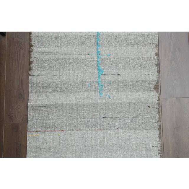 1970s Vintage Turkish Oushak Handmade Wool Cotton Gray Runner Rug 80x292