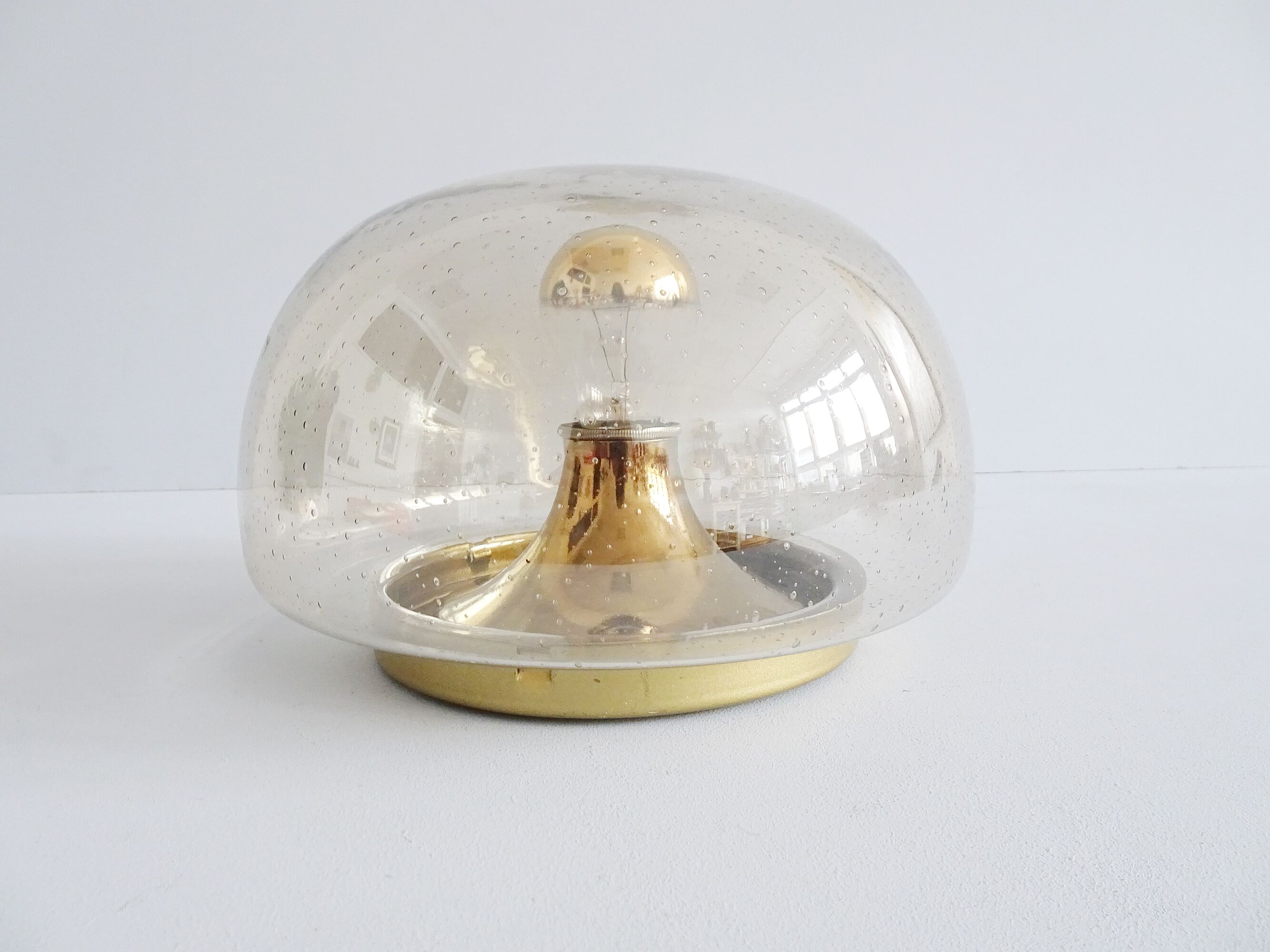 Smoked glass bubbles ceiling lamp gold-colored, wall lamp 1970s