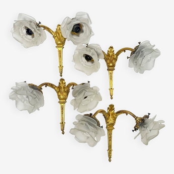 Series of Four Gilt Bronze Sconces Two Lights