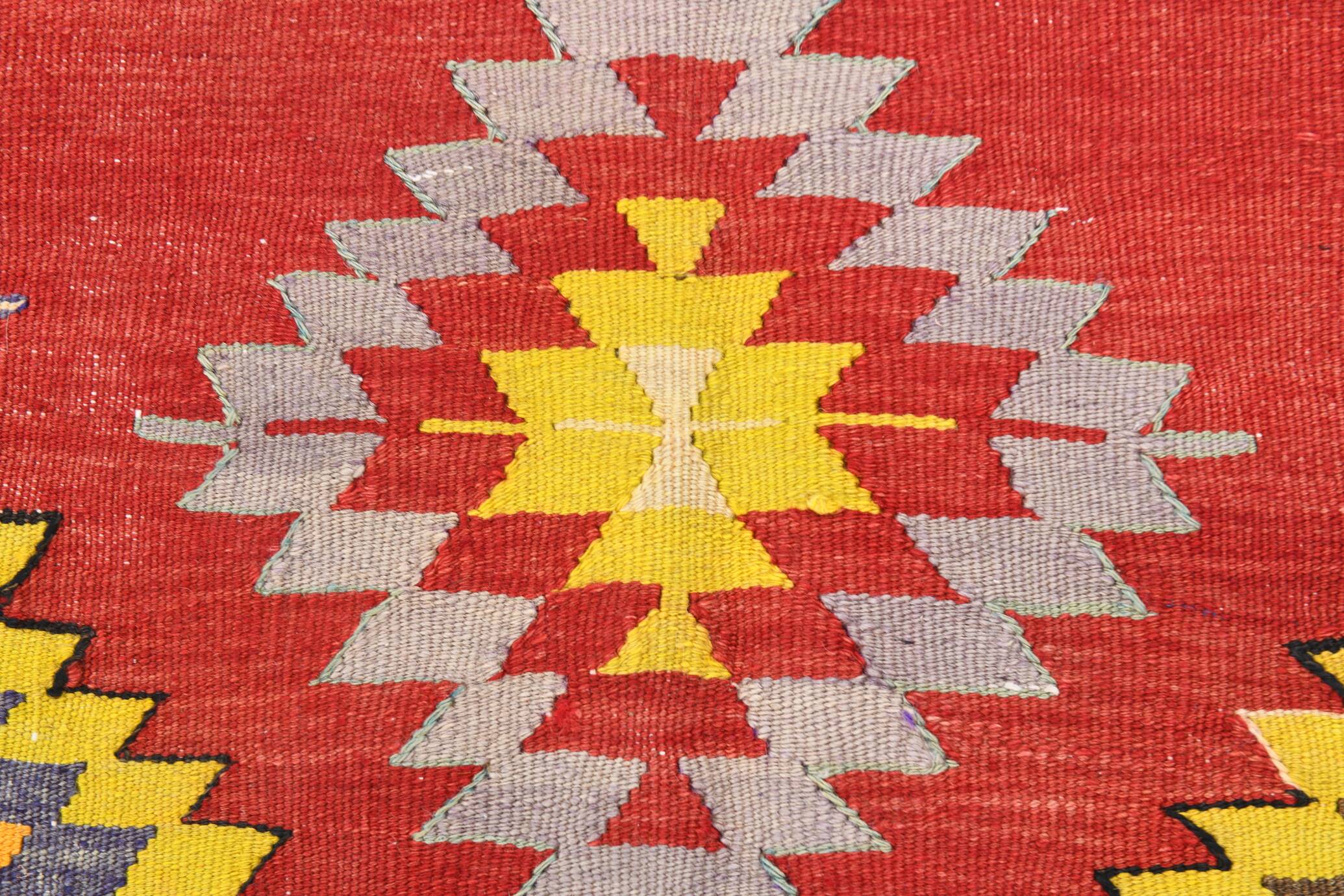 5x8 Red & Yellow Handmade Turkish Kilim Rug, 155x245Cm