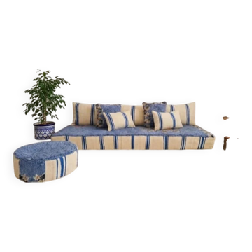 Handwoven Moroccan floor sofa set with Berber wool.