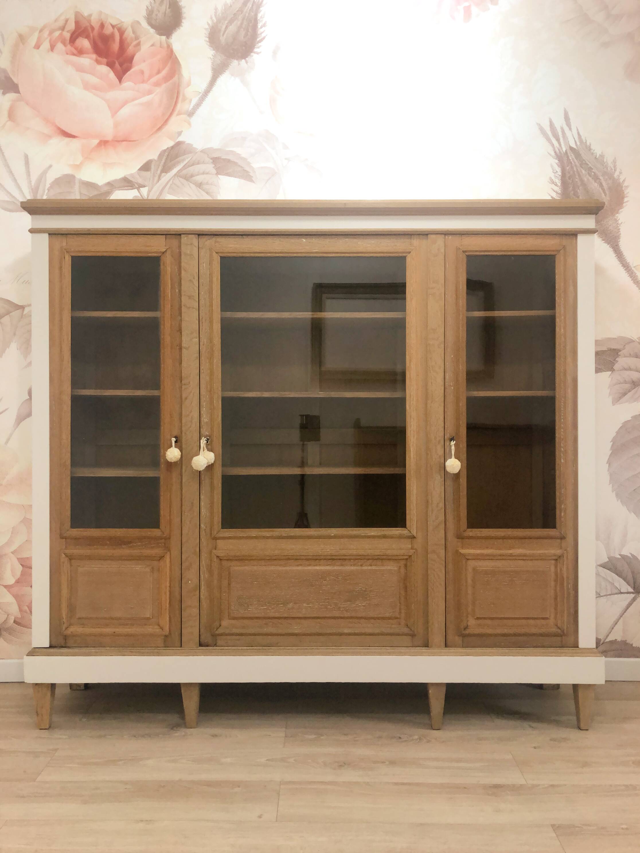Vitrine / Bibliothèque vintage en chêne massif