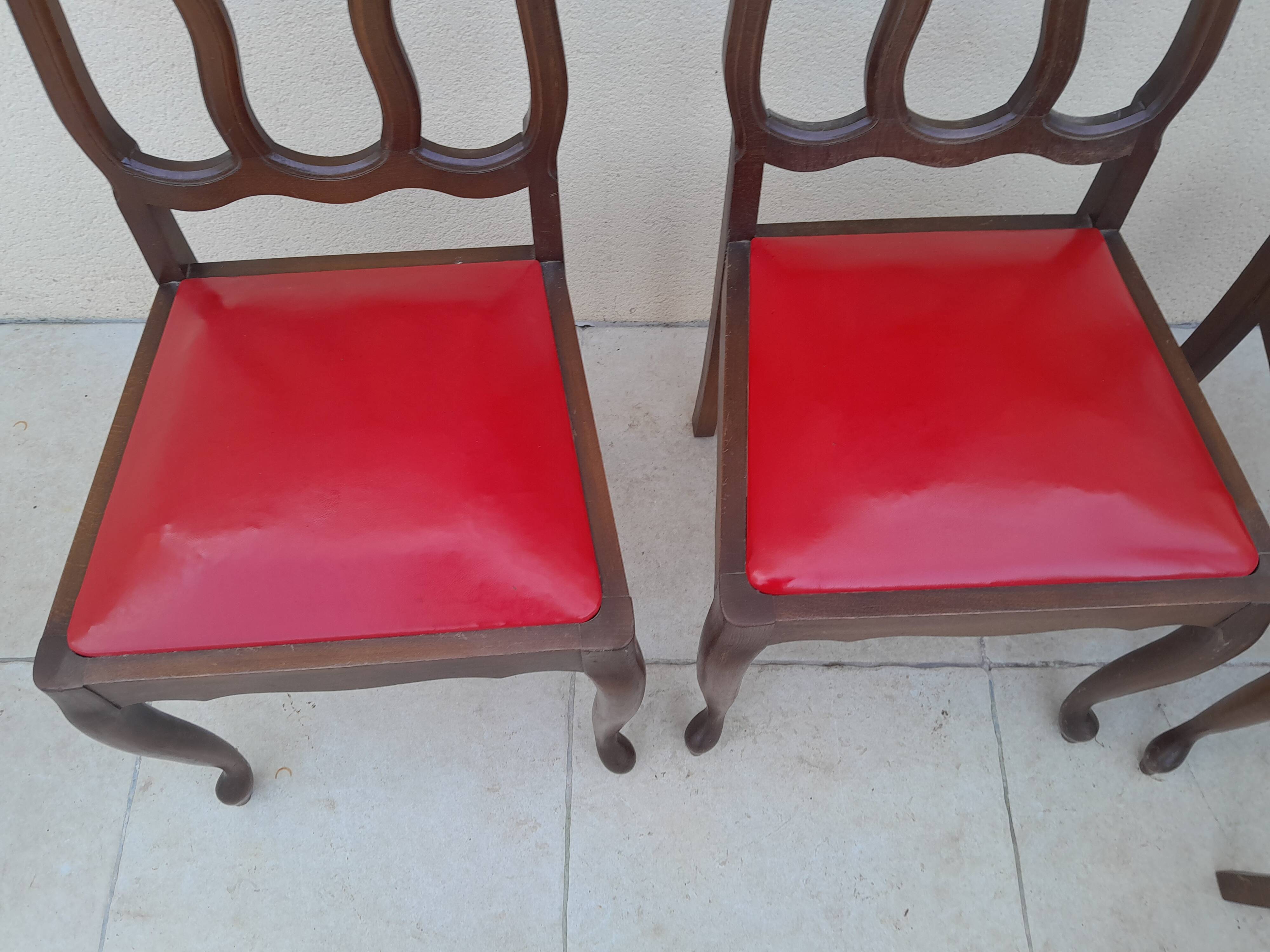 6 vintage art deco Louis VX leather wood chairs