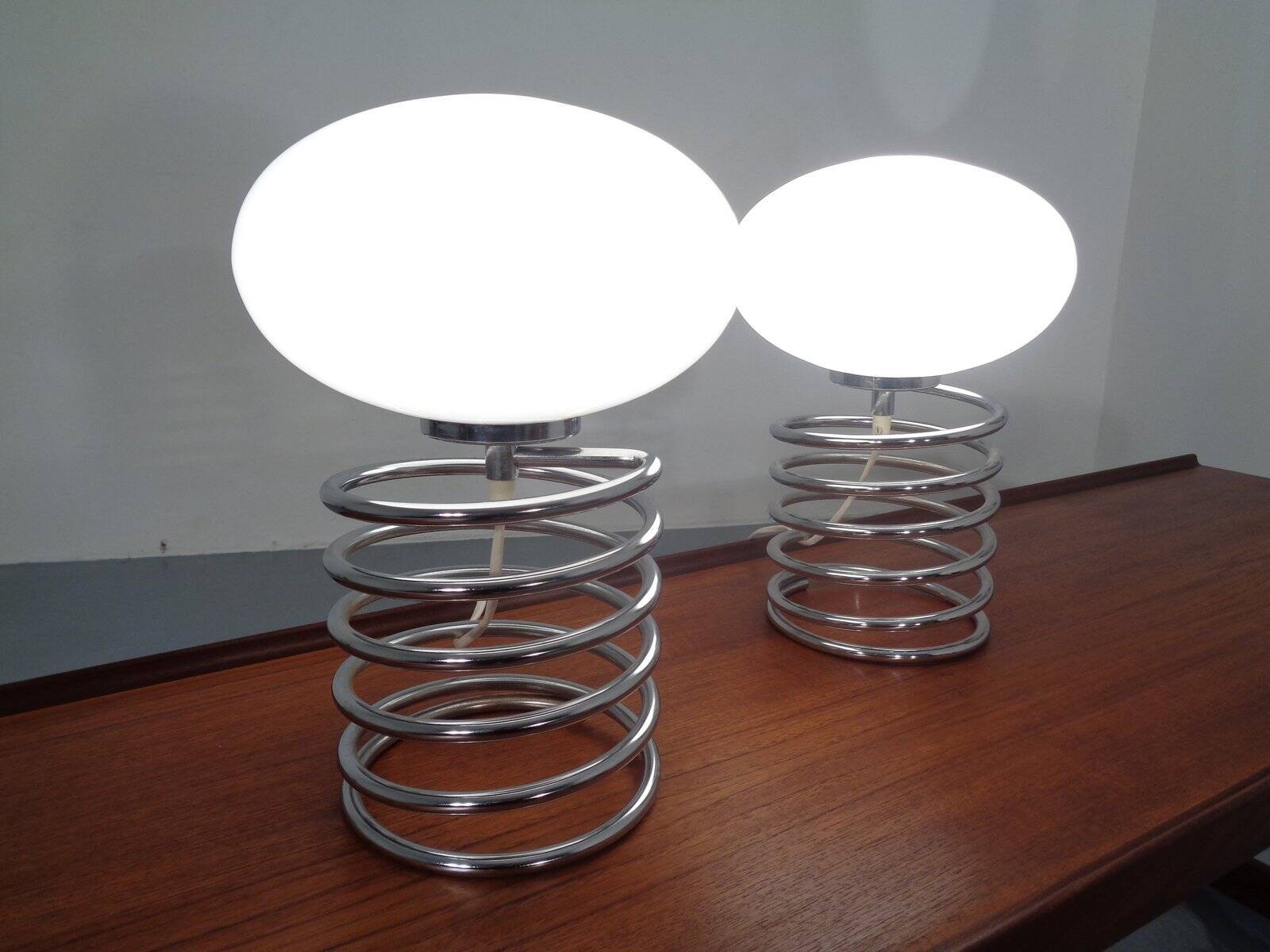 Opaline Glass and Chrome Table Lamps from Honsel, 1970s, Set of 2
