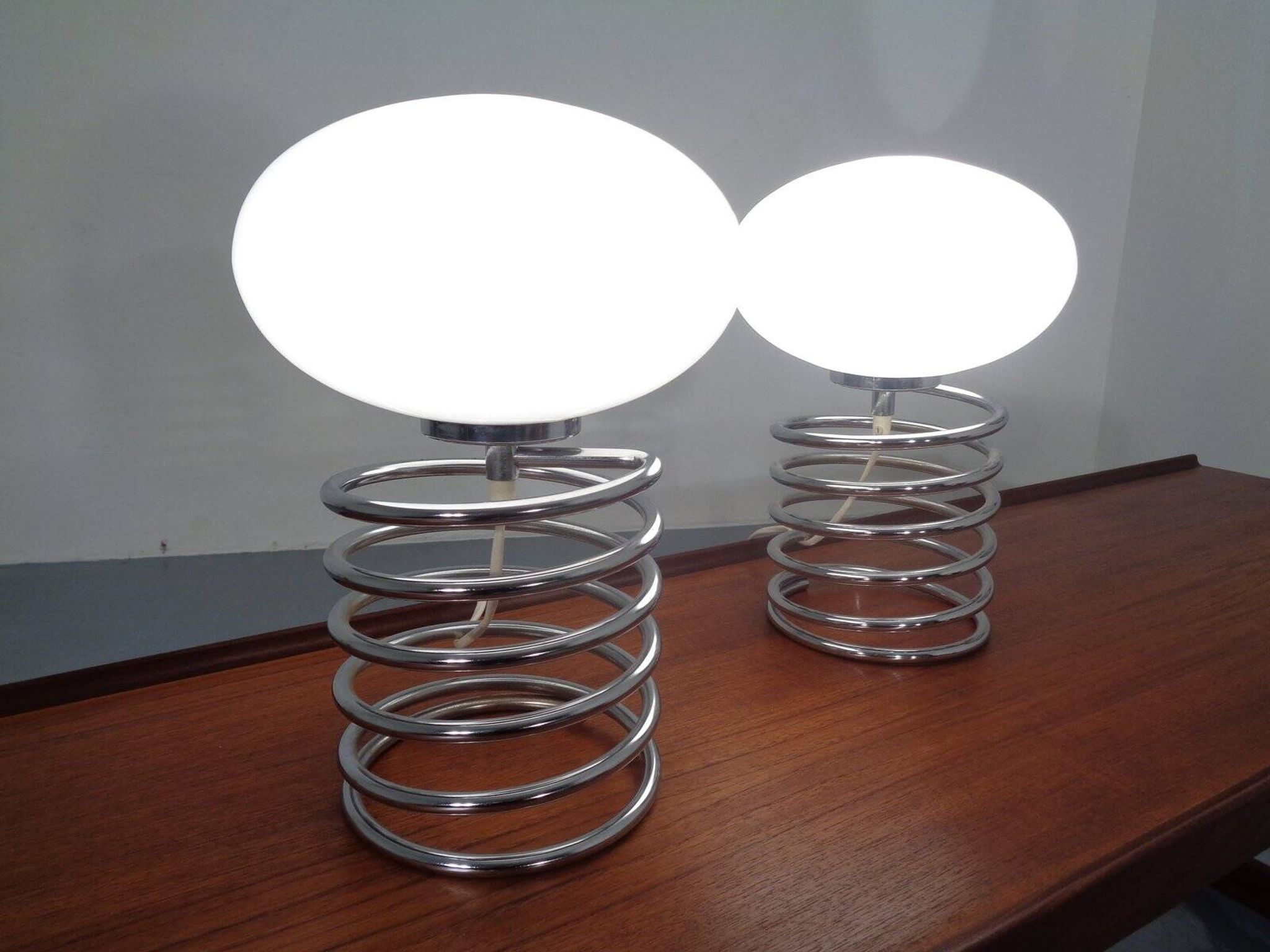 Opaline Glass and Chrome Table Lamps from Honsel, 1970s, Set of 2
