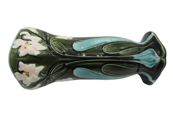 Art-Nouveau slip vase decorated with Iris flowers
