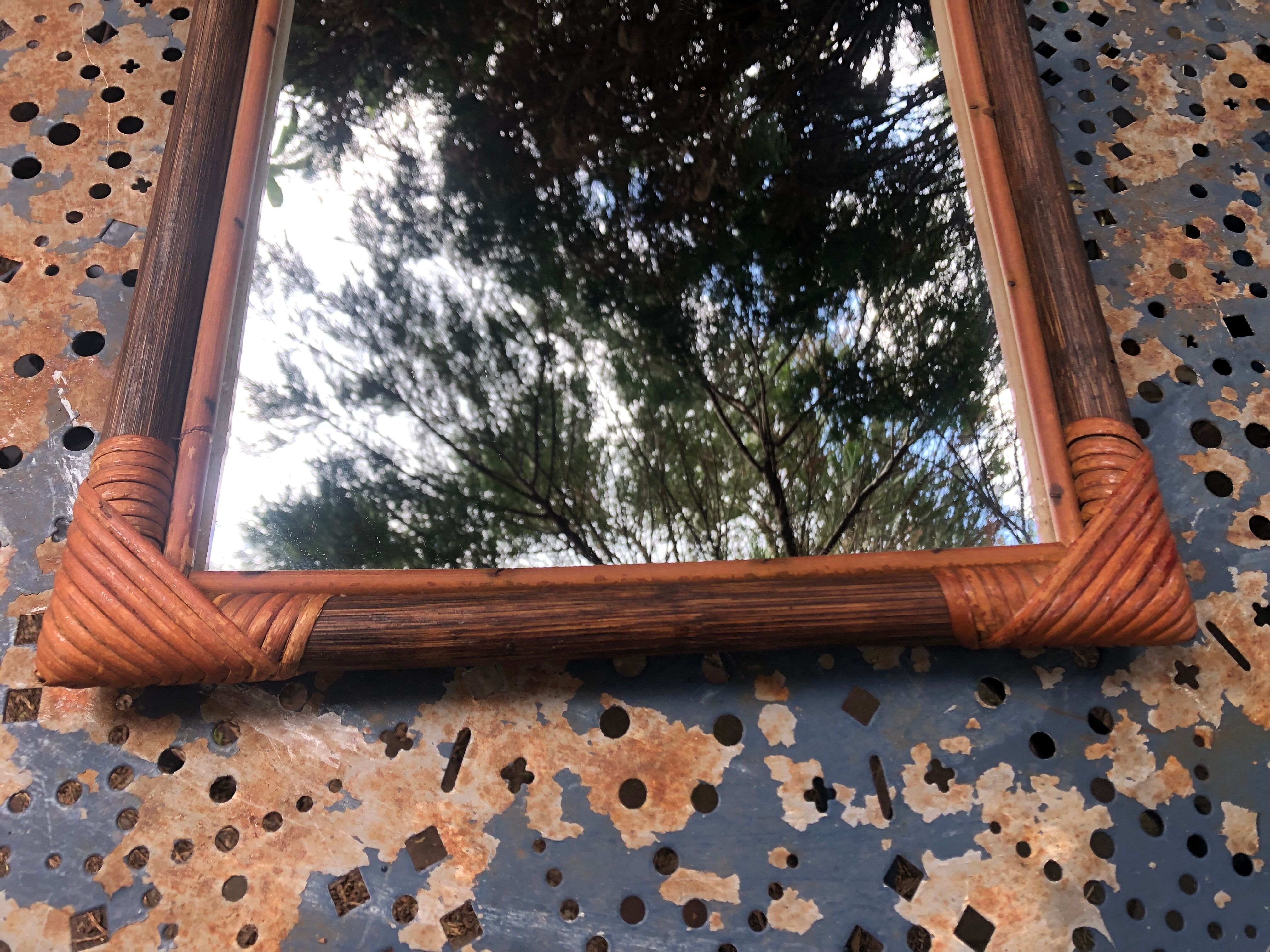 Mirror in wood and rattan 60s