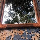 Miroir bois et rotin vintage années 60