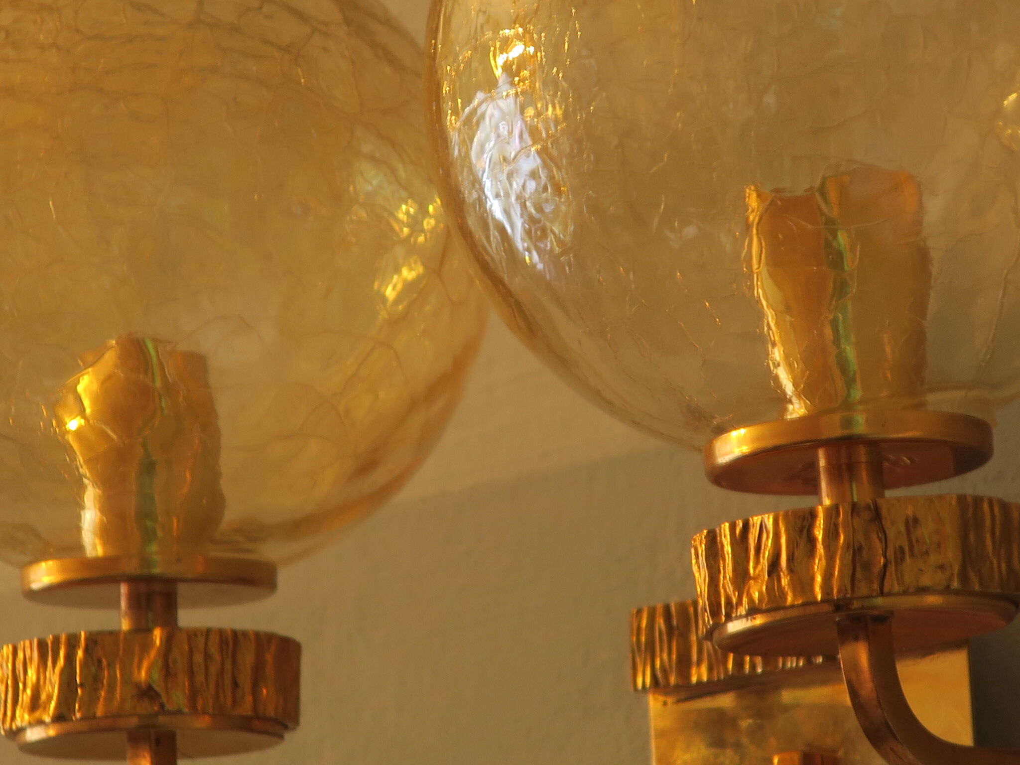 Brass and glass doiuble wall light with gold overlay, 1970