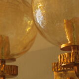 Brass and glass doiuble wall light with gold overlay, 1970